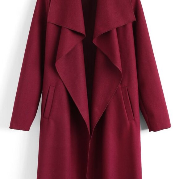 CHICWISH Free Myself Open Front Wool-Blend Coat in Wine, size M - Picture 9 of 10